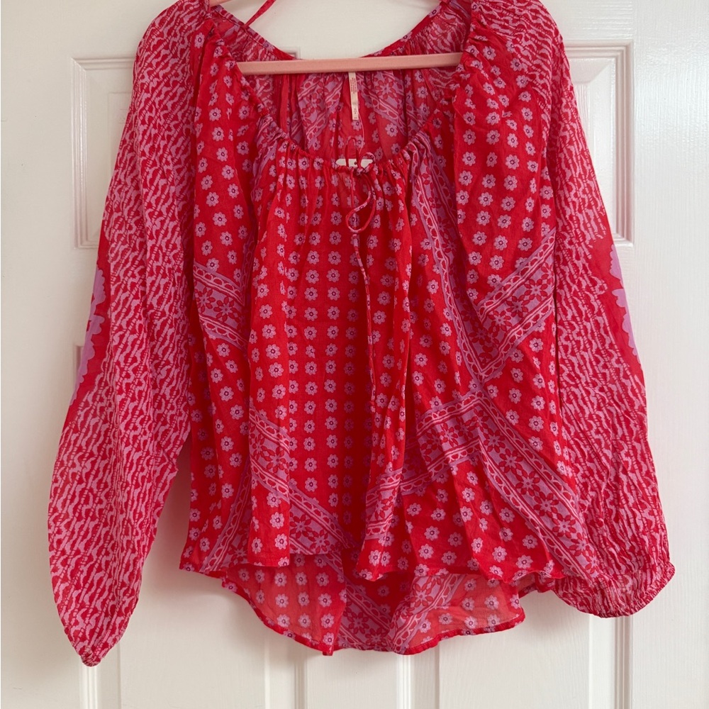 Free People Nordstrom Fiery Red Elena Top Patterned Blouse